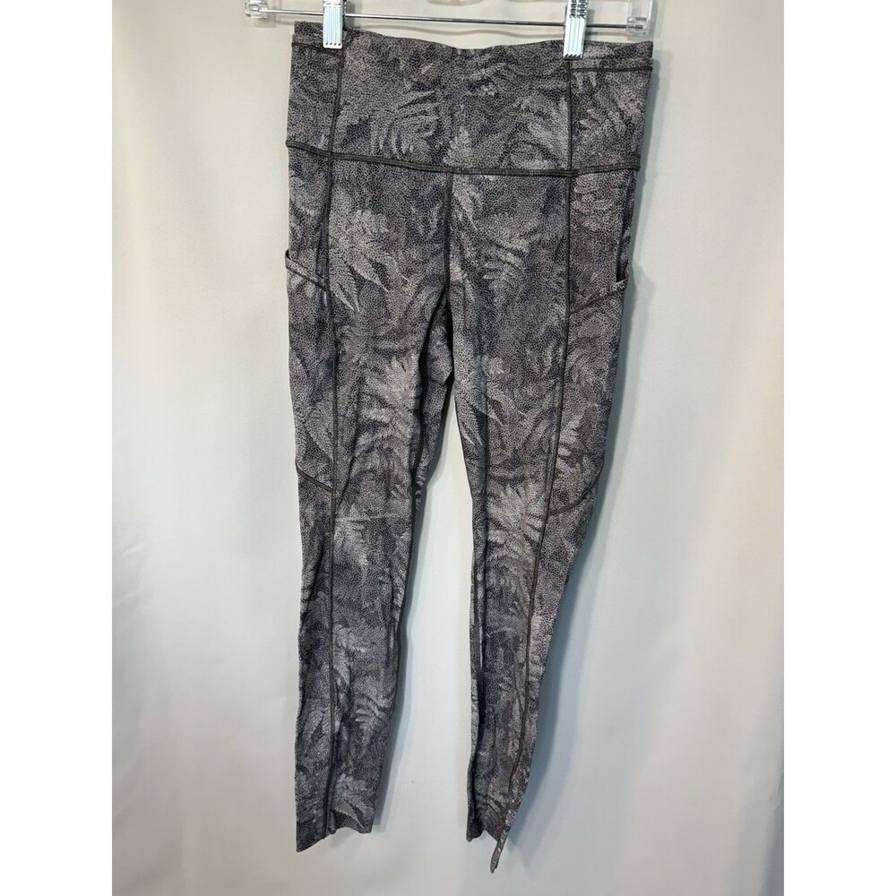 LULULEMON Fast & Free Legging Size 6 Kindred Spirit Gray Leaf Print 25" Inseam